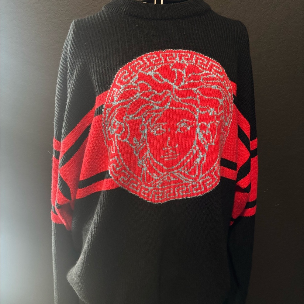 Versace Black and Red Medusa-Front Crewneck Sweater